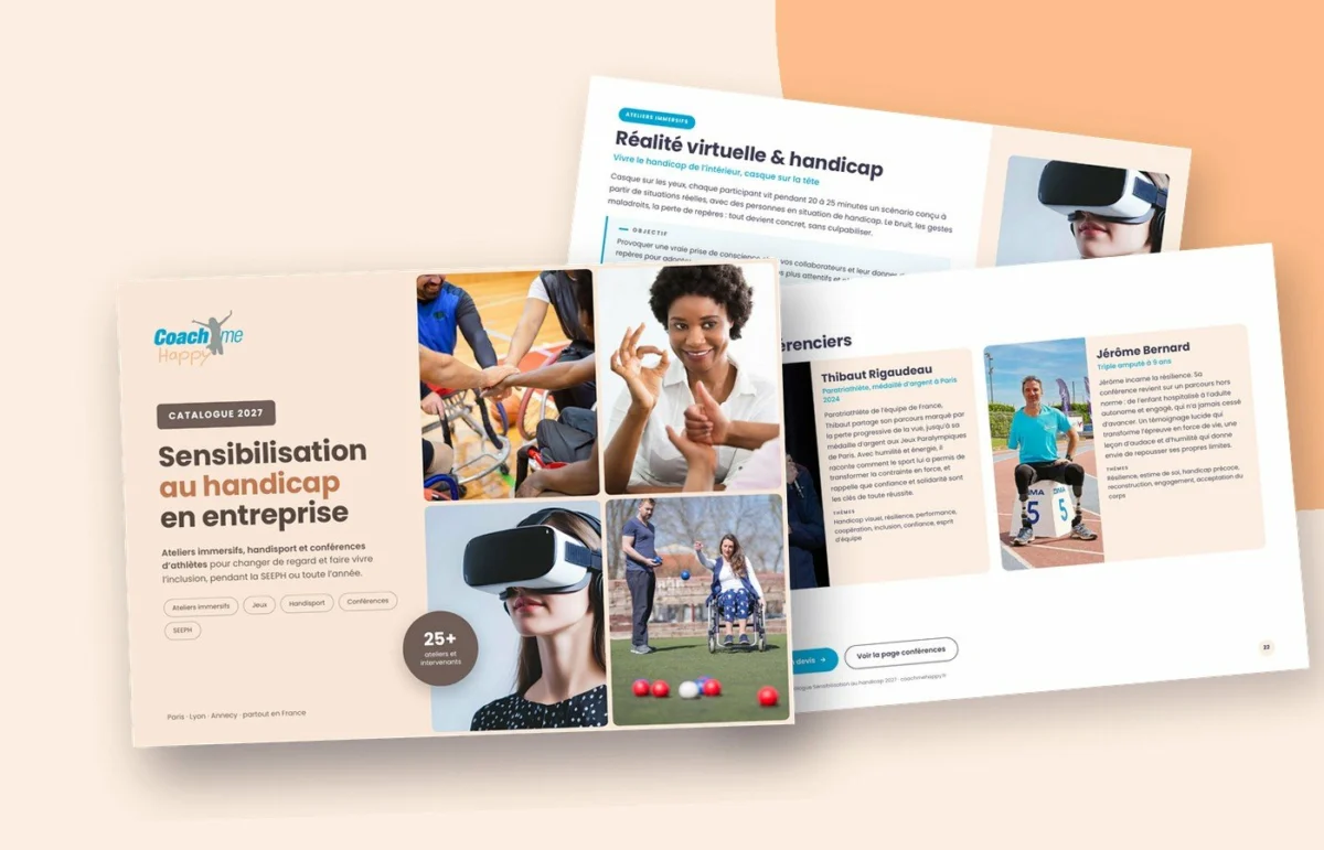 Catalogue Sensibilisation au handicap 2027 Coach Me Happy : couverture et pages intérieures
