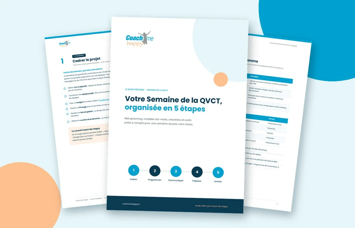 Aperçu de l’eBook Semaine de la QVCT en 5 étapes de Coach Me Happy
